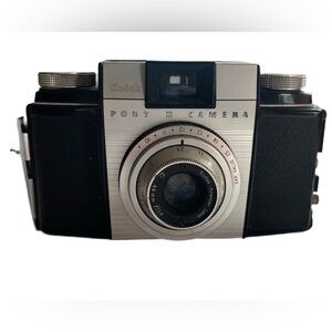 Kodak Pony III 35mm Film Camera Vintage Anastar 44mm Lens Black Silver With Case